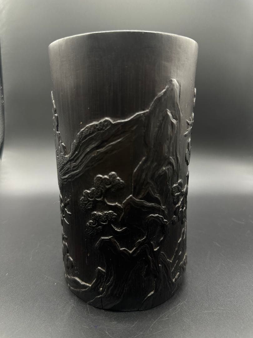 Myday公式アカウント01 竹彫　筆入　筆筒虎　清時代　竹　骨董　古美術