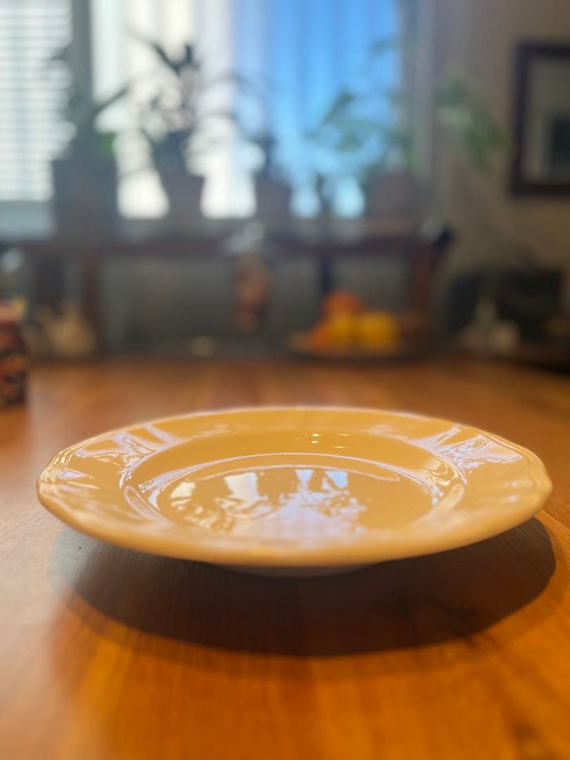 美品 フランスアンティーク サルグミンヌ 花リム 象牙色のコンポティエ