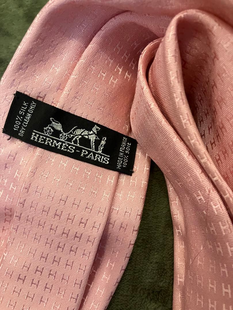 HERMES PARIS シルク ネクタイ ピンク　H