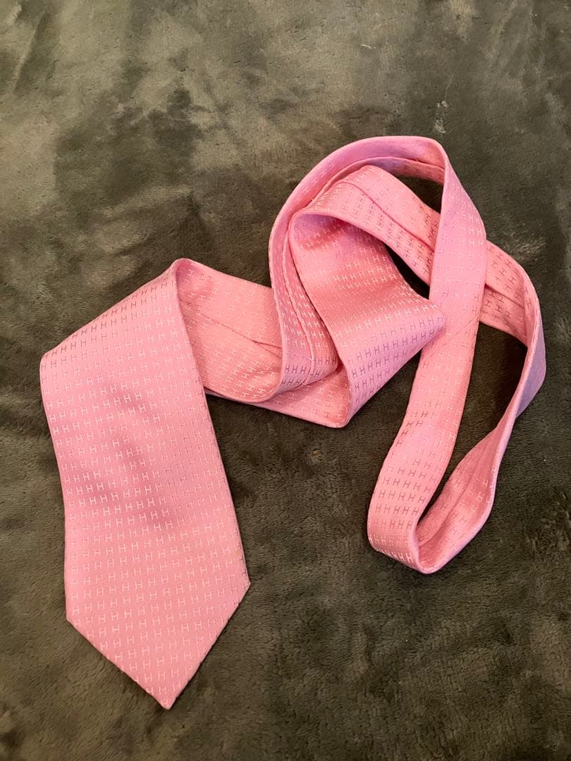 HERMES PARIS シルク ネクタイ ピンク　H