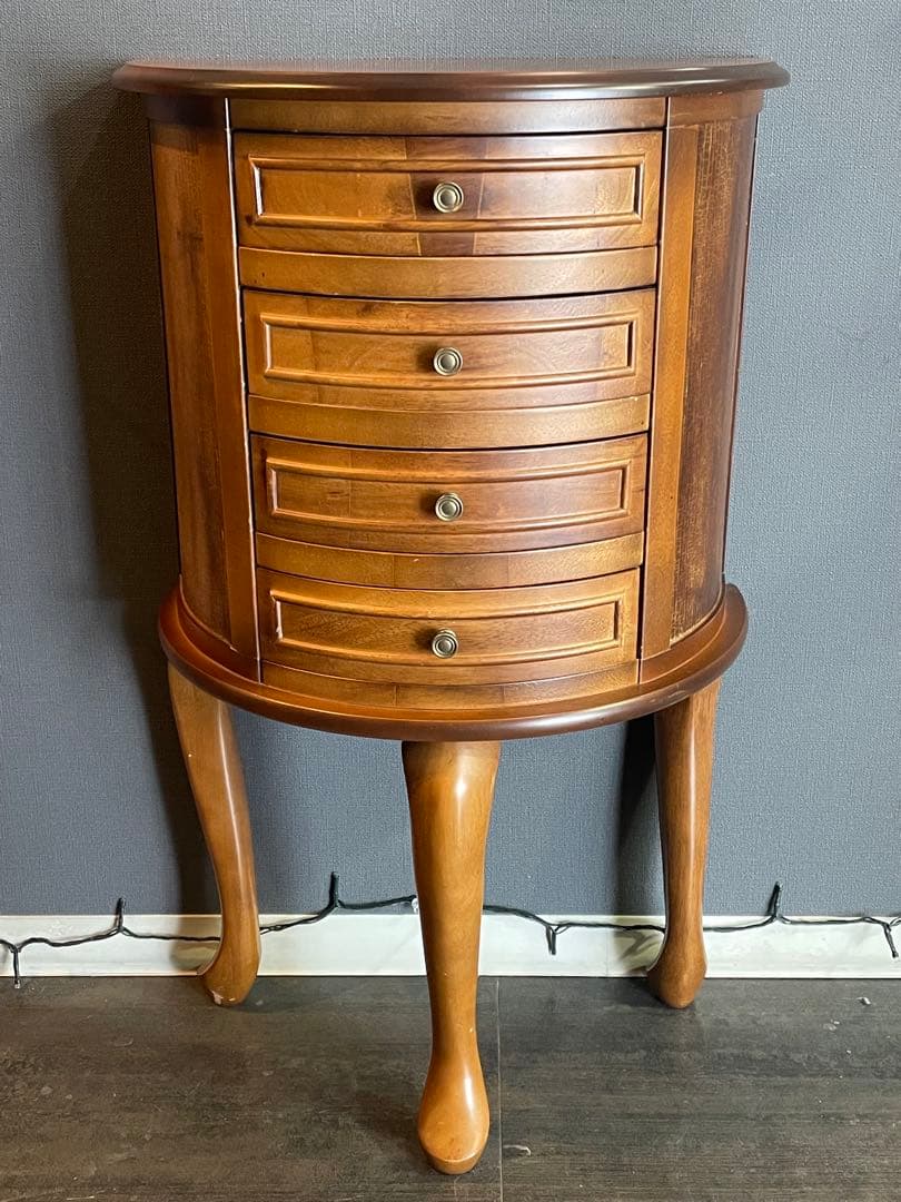 アンティーク調　木製半円形キャビネット ４段引き出し　３本猫足