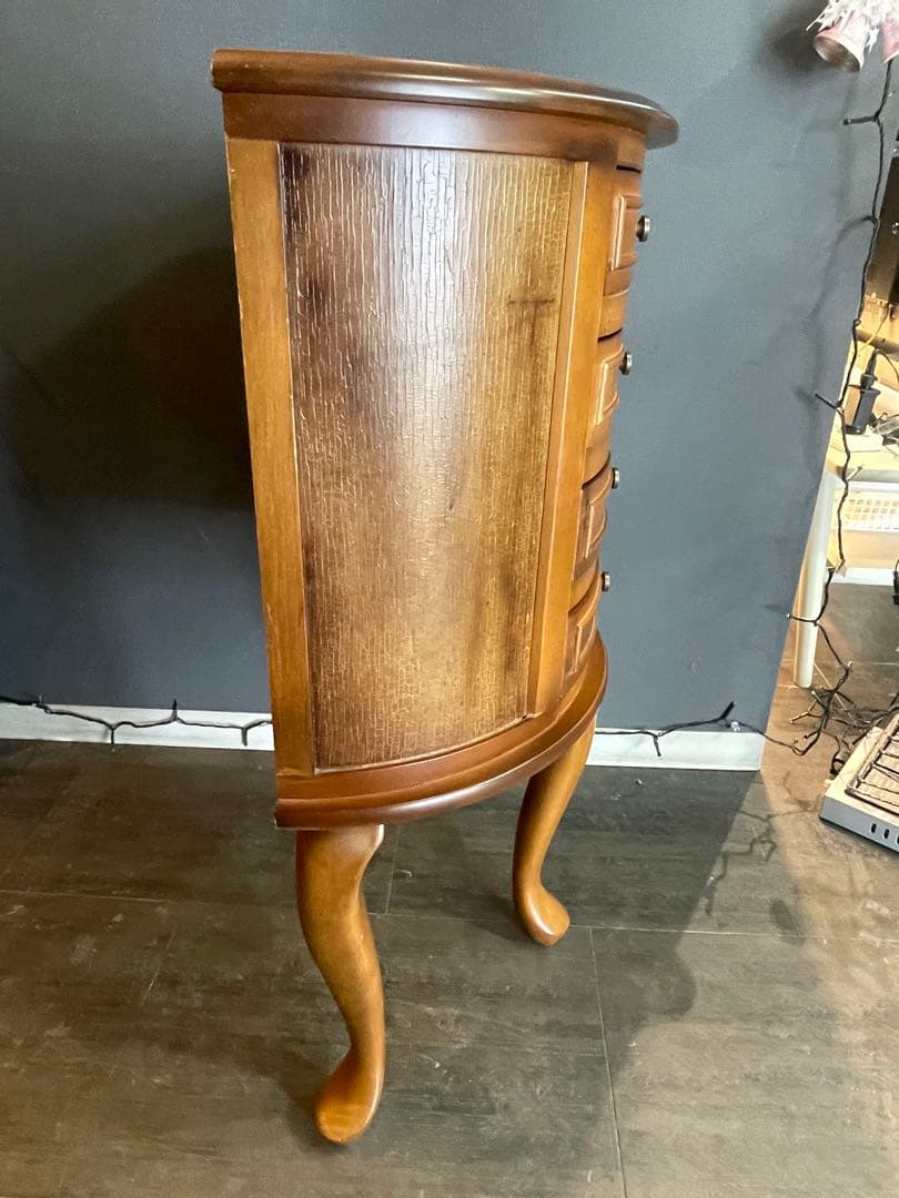 アンティーク調　木製半円形キャビネット ４段引き出し　３本猫足