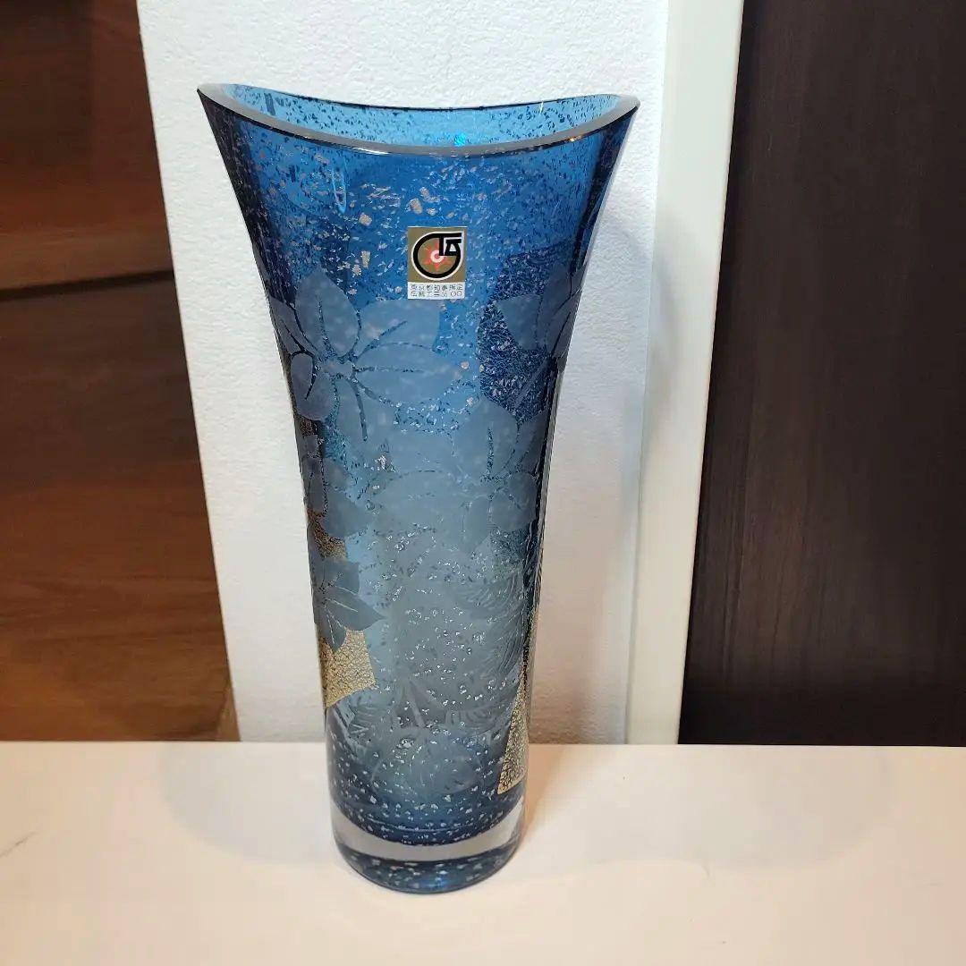 東洋 佐々木ガラス 花瓶 花模様 金箔 東京都知事指定 伝統工芸品