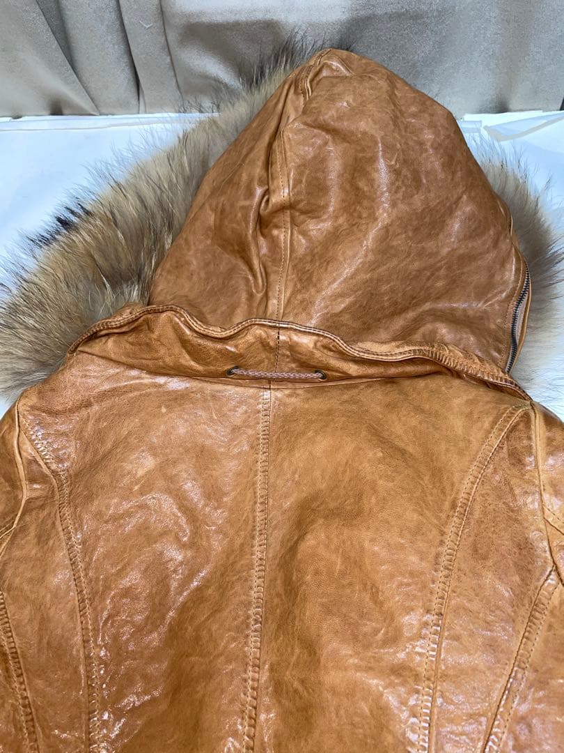 セール！goaゴア ラクーンファー付羊革レザージャケット中古キャメル