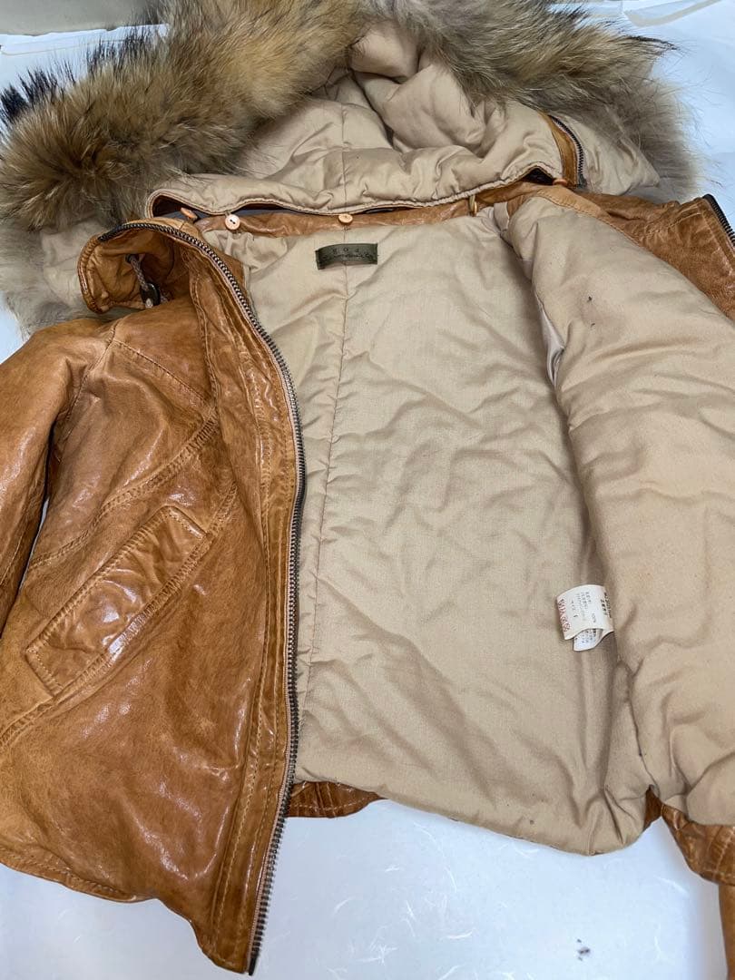 セール！goaゴア ラクーンファー付羊革レザージャケット中古キャメル