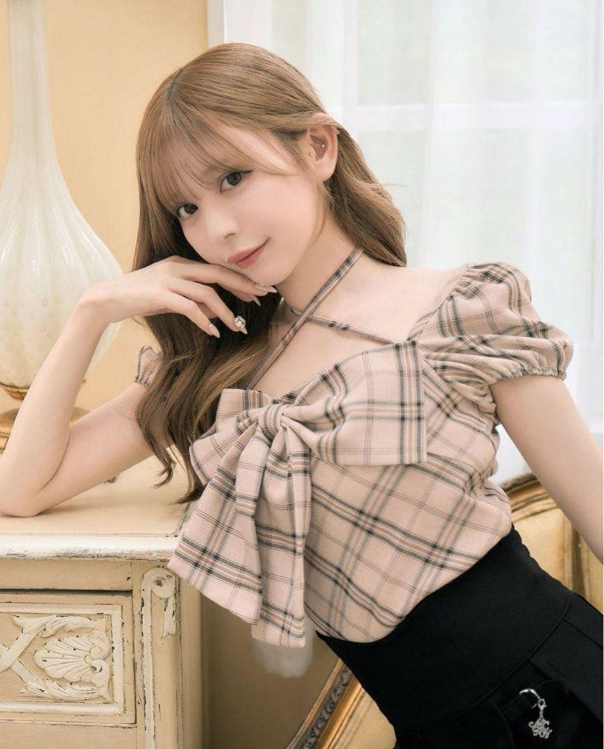 micheliMacaron ミシェルマカロン ビックリボン ブラウスベージュ