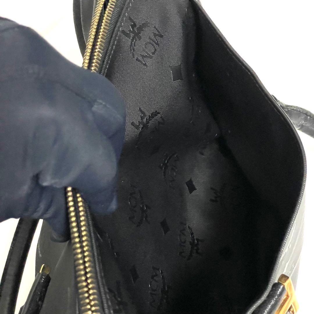 ✨極美品✨MCM エムシーエム PVC×レザー ミニボストンバッグ 斜め掛け 黒