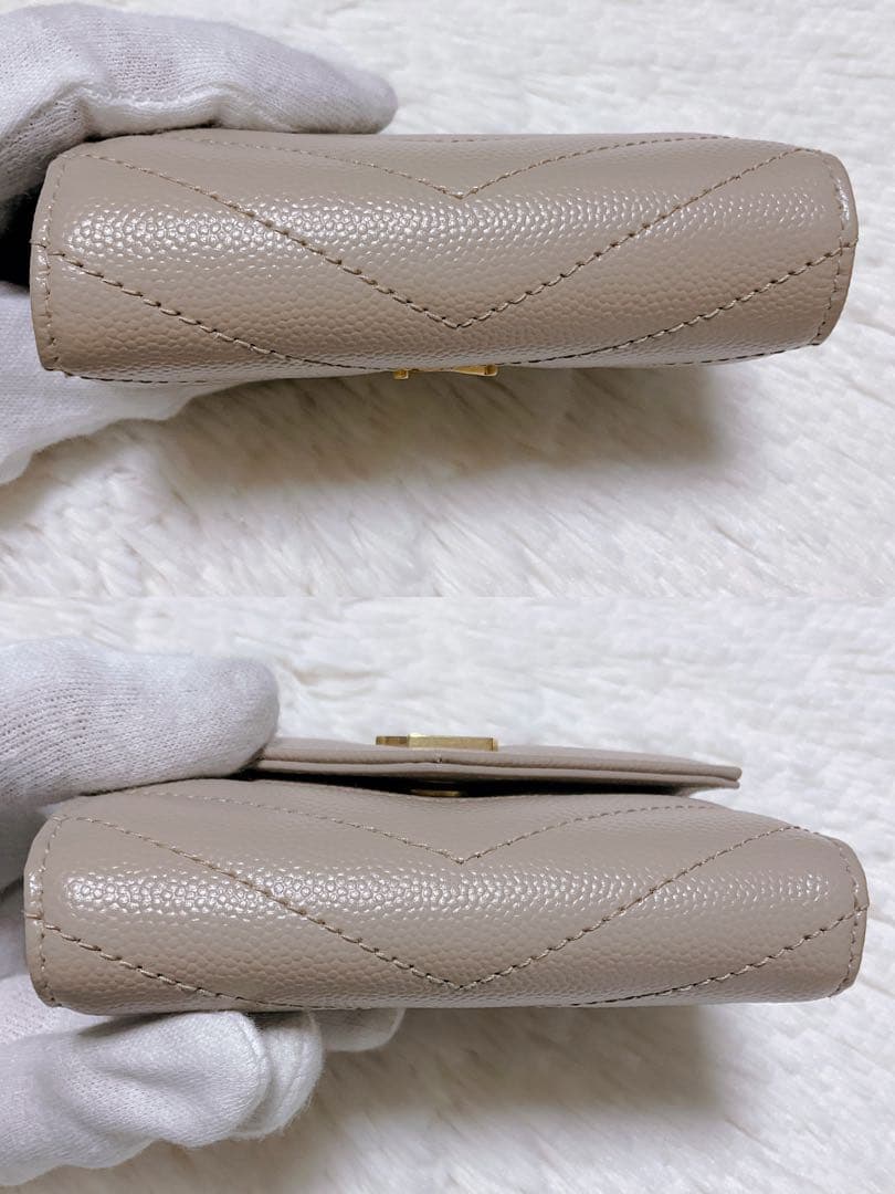 ♡付属品完備♡イヴサンローラン 三つ折り財布 YSL キャビアスキン ベージュ