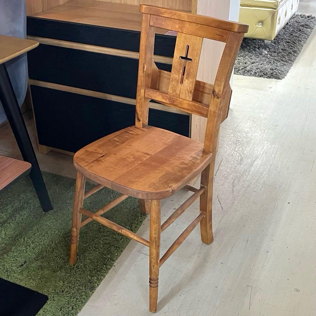 アンティーク調 チャーチチェア風　ナチュラルウッド　ブックラック付き　椅子　1脚