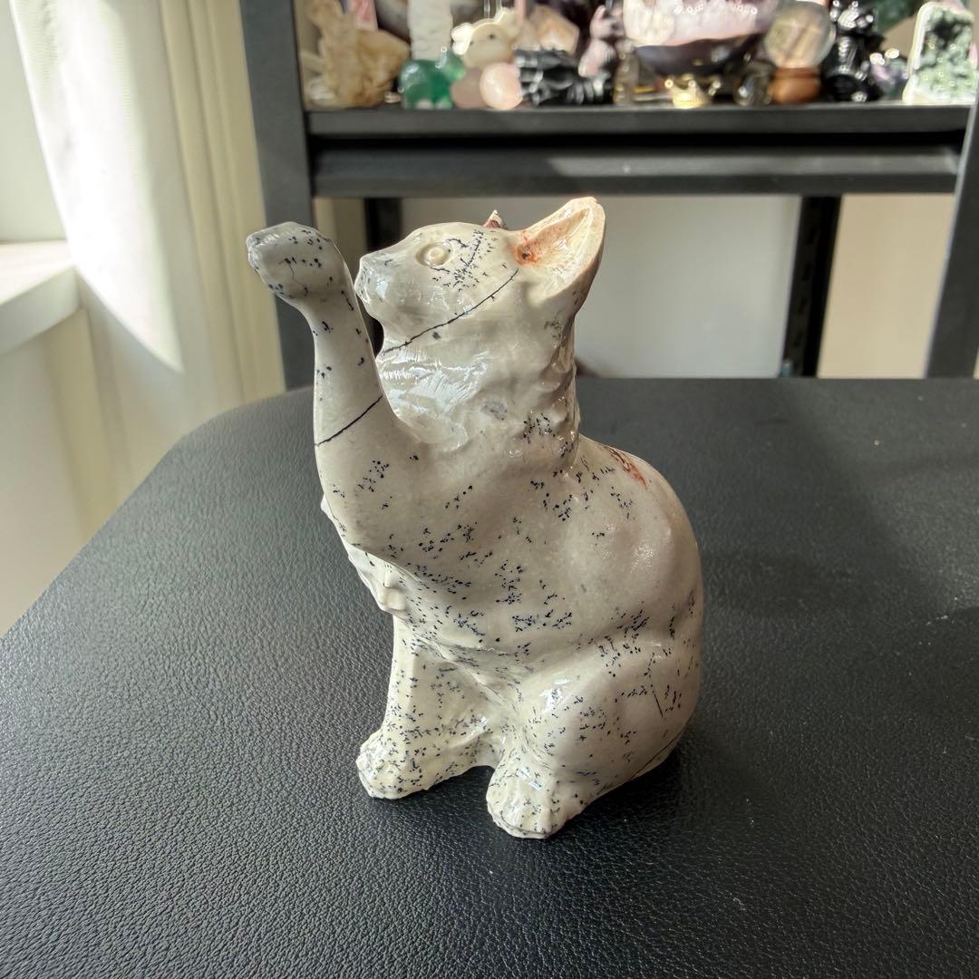 【かい】天然石瑪瑙の猫ちゃん　置物　彫物NO.020912