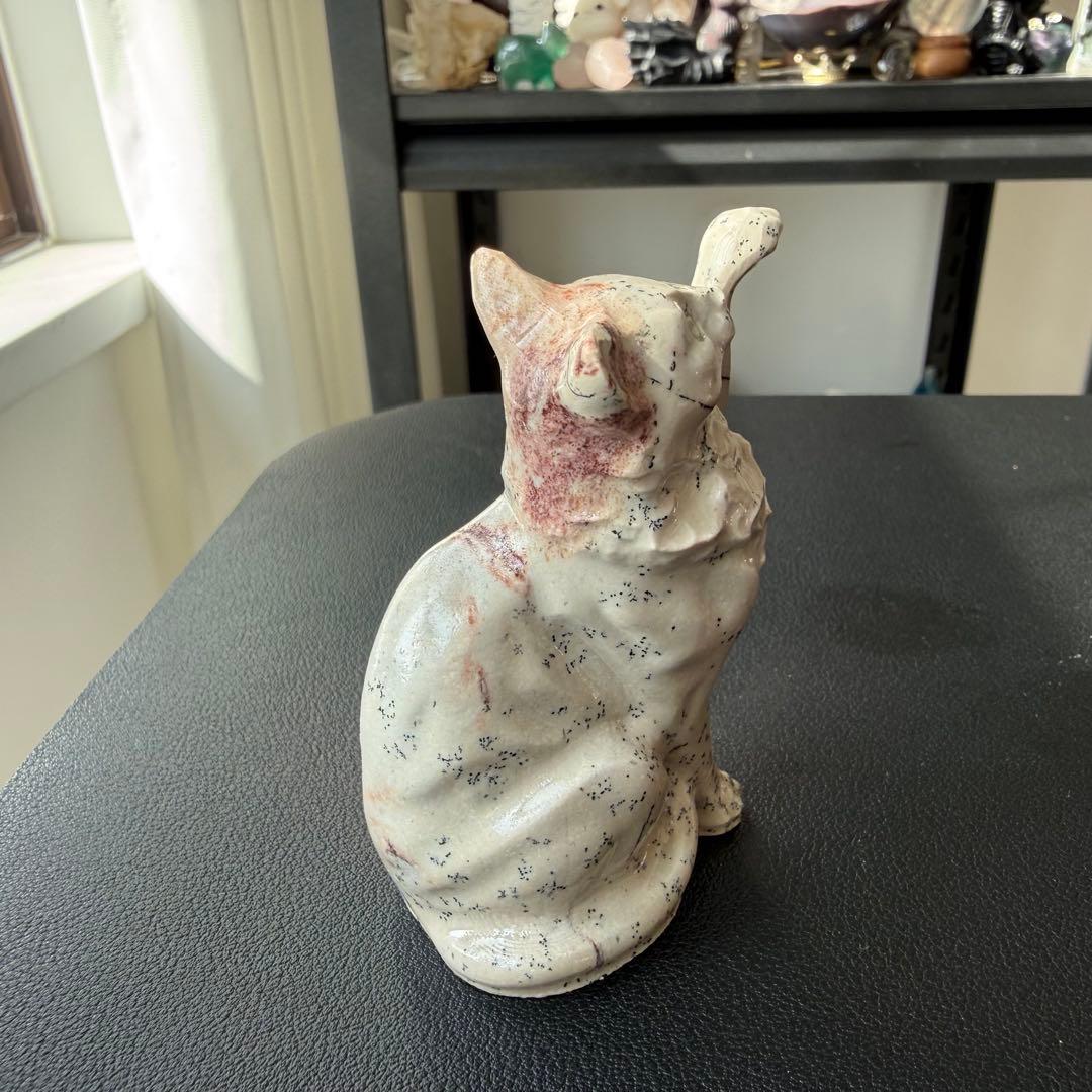 【かい】天然石瑪瑙の猫ちゃん　置物　彫物NO.020912