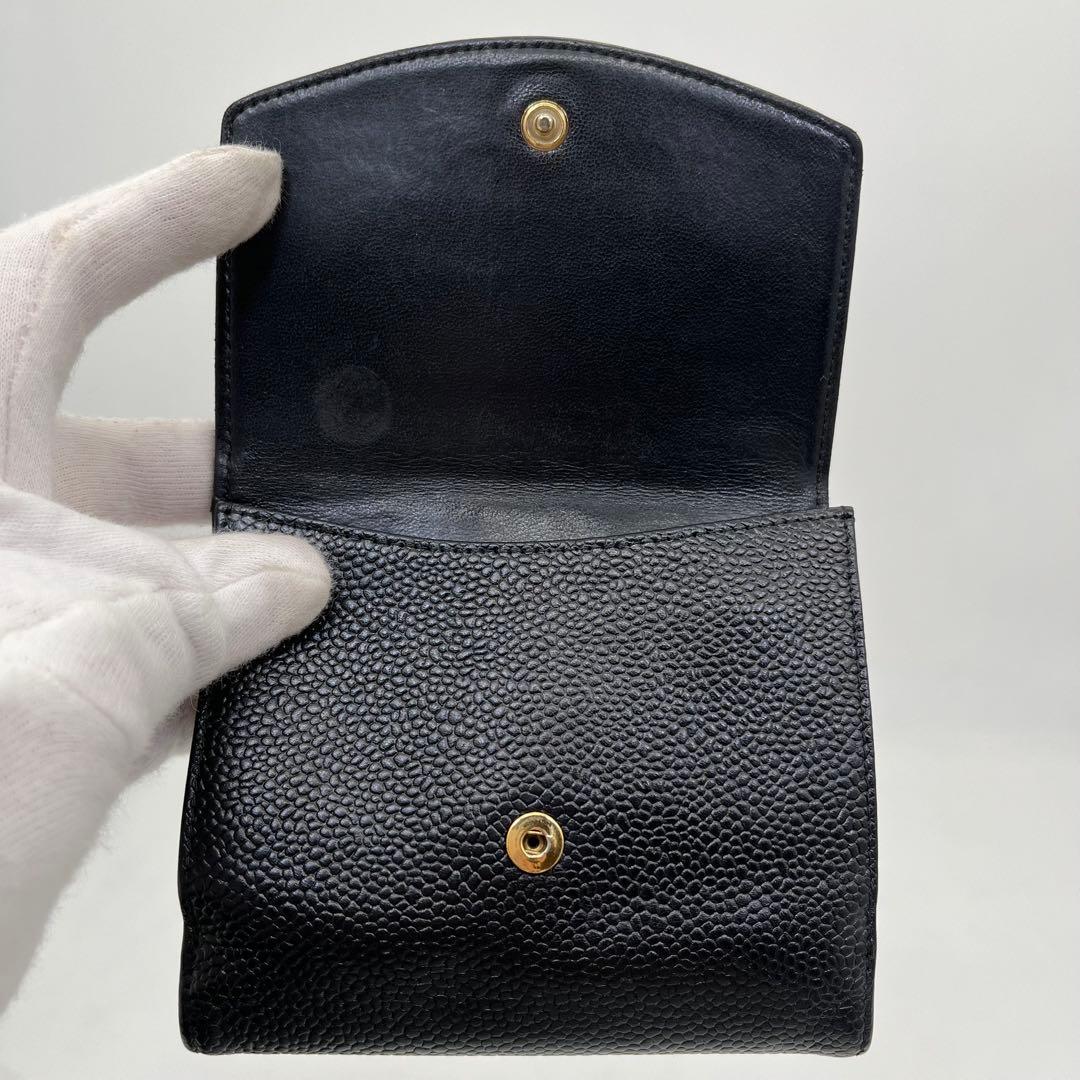 CHANEL 二つ折り財布 ココマーク キャビアスキン Wホック カード、箱付き