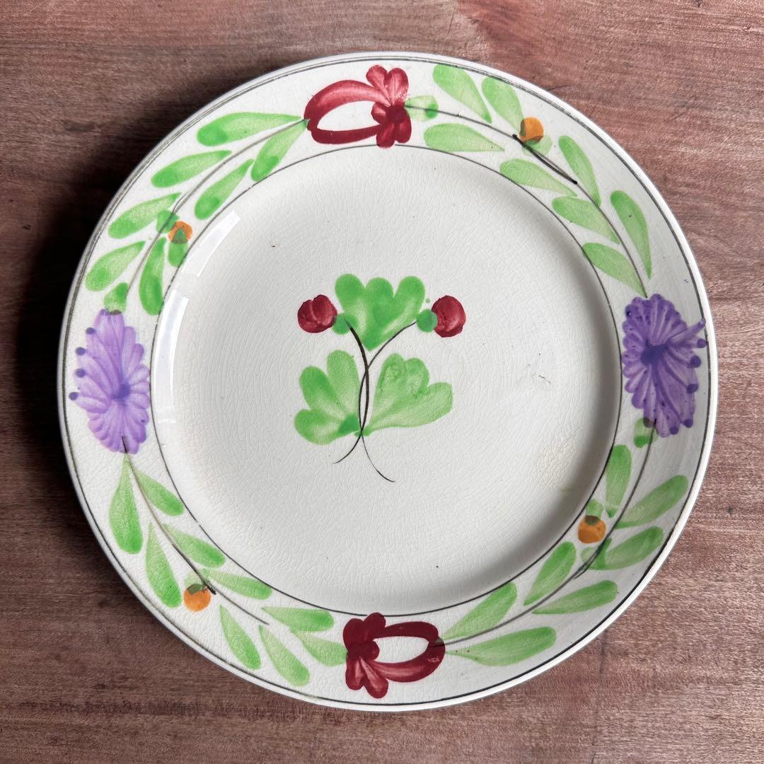 [ レア ] 珉平焼　リム皿　色絵　花文　賀集珉平　淡路焼　江戸期　美品