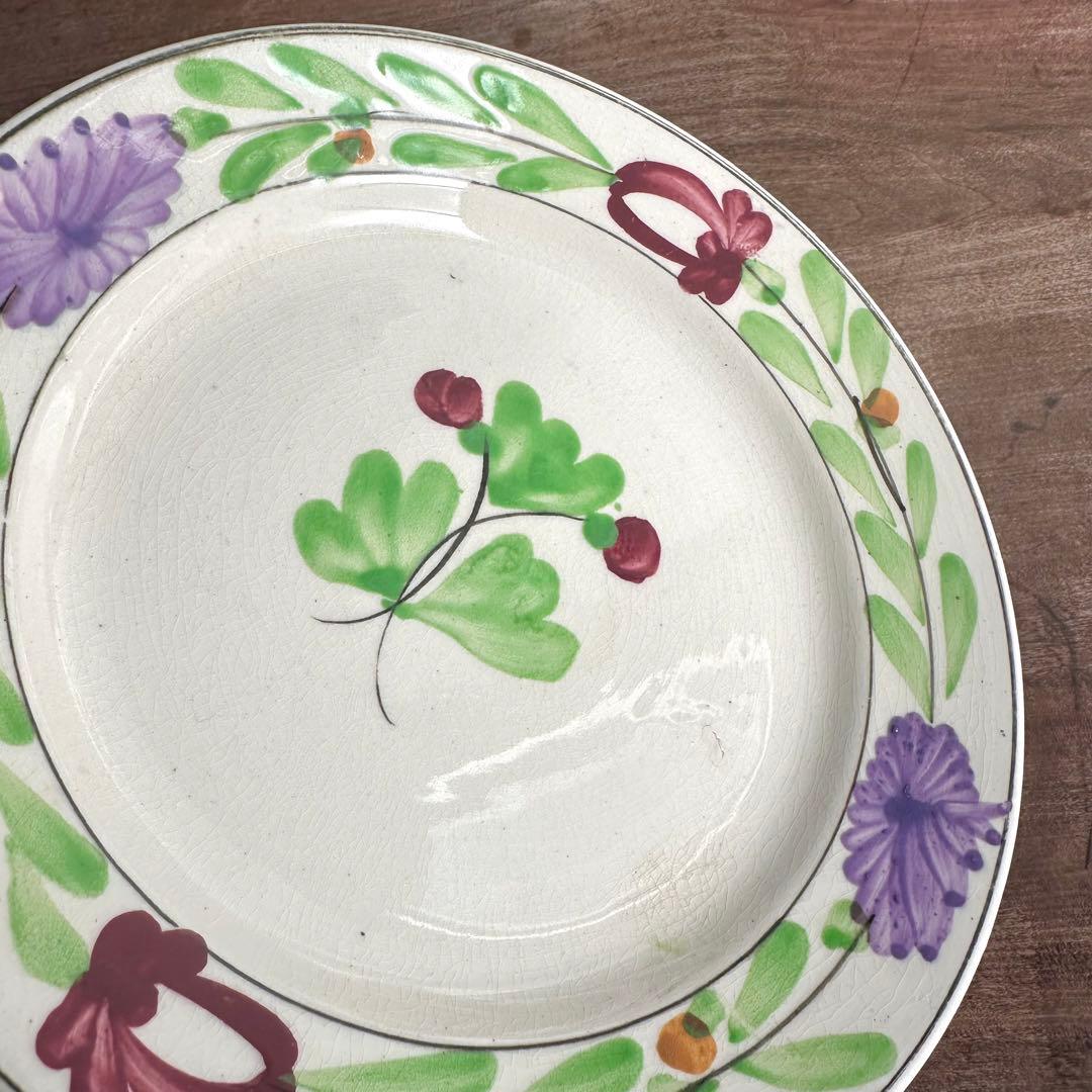 [ レア ] 珉平焼　リム皿　色絵　花文　賀集珉平　淡路焼　江戸期　美品