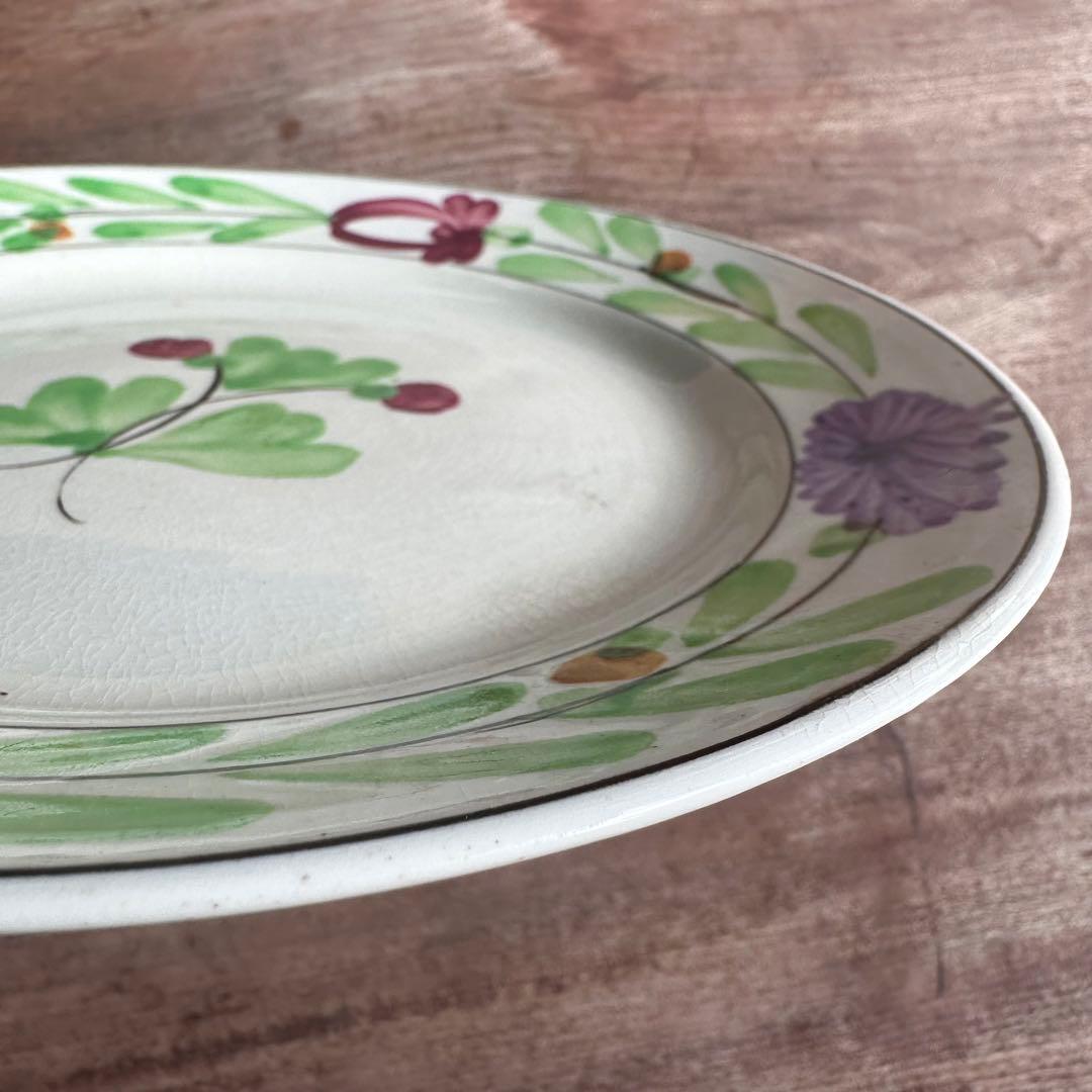 [ レア ] 珉平焼　リム皿　色絵　花文　賀集珉平　淡路焼　江戸期　美品