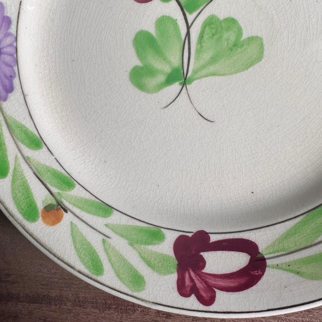 [ レア ] 珉平焼　リム皿　色絵　花文　賀集珉平　淡路焼　江戸期　美品