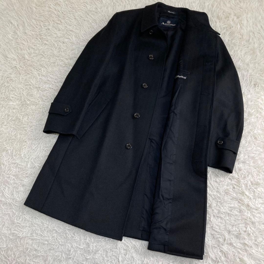美品✨アクアスキュータム ヘリンボーン ウール ステンカラーコート ロングコート