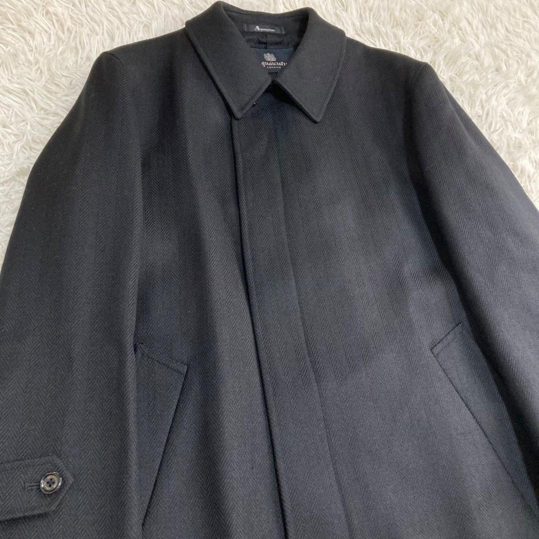美品✨アクアスキュータム ヘリンボーン ウール ステンカラーコート ロングコート