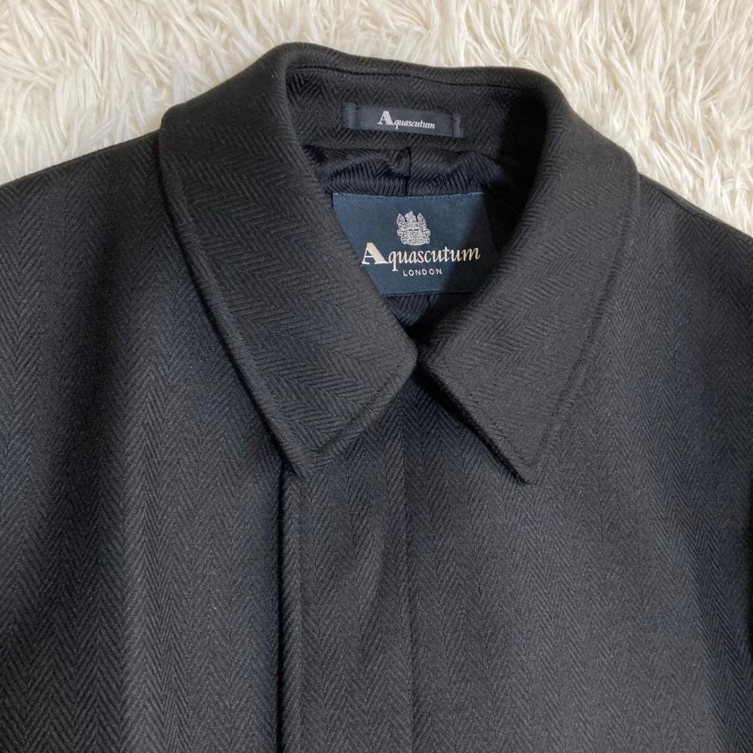 美品✨アクアスキュータム ヘリンボーン ウール ステンカラーコート ロングコート