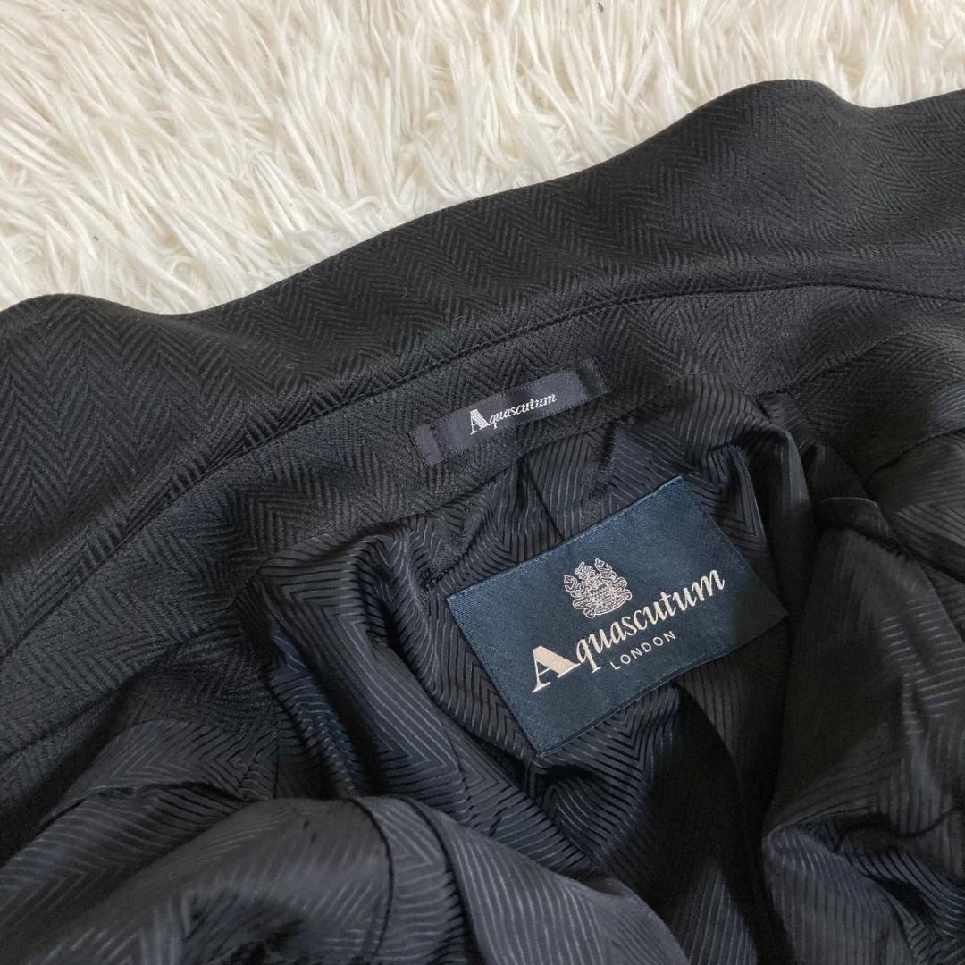 美品✨アクアスキュータム ヘリンボーン ウール ステンカラーコート ロングコート