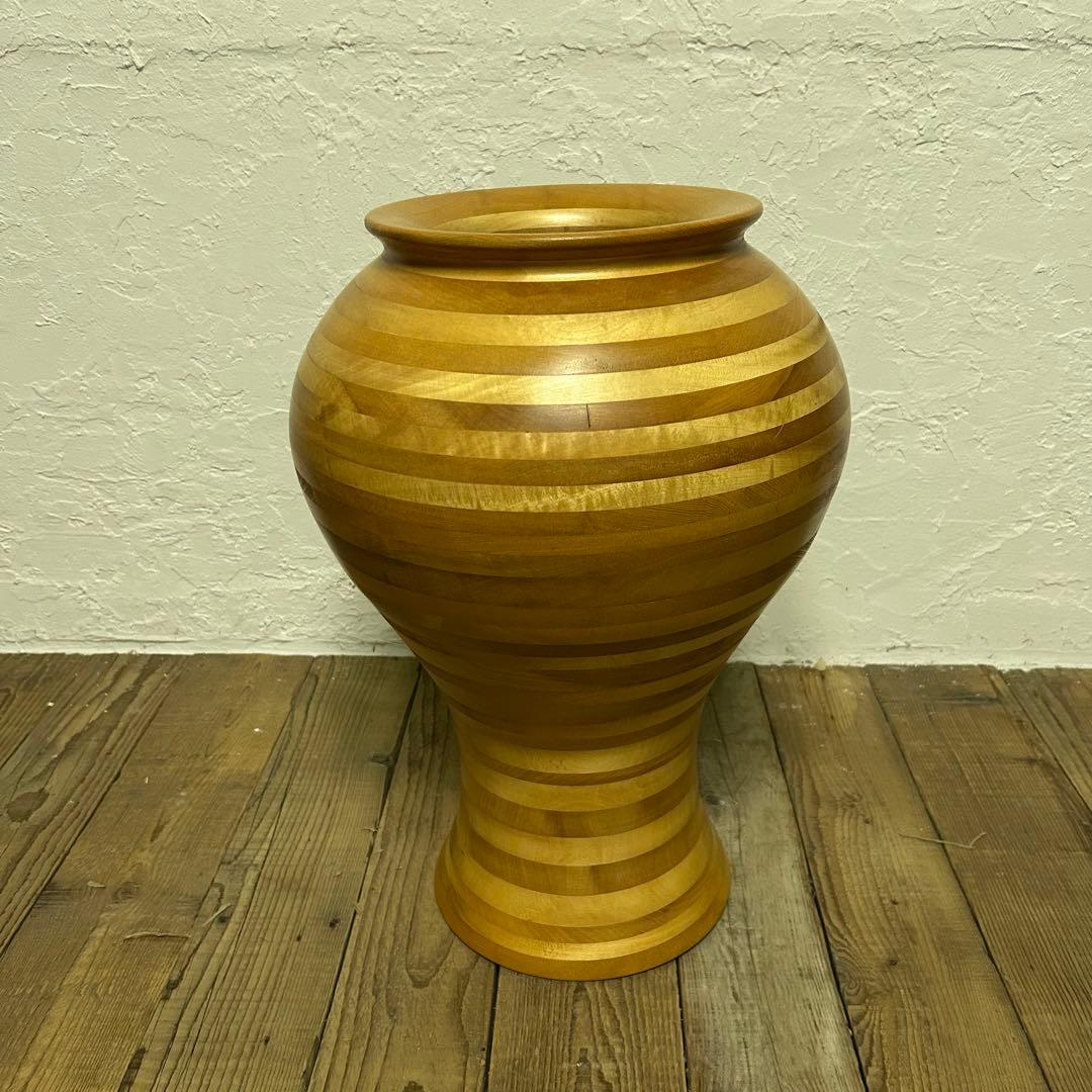 【希少】寄木 ろくろ フラワーベース(大47cm)