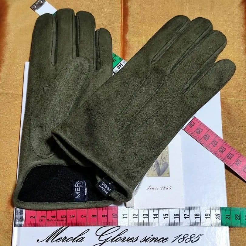 今季 メローラ スエード緑色 カシミア黒 グローブ 革手袋 MEROLA