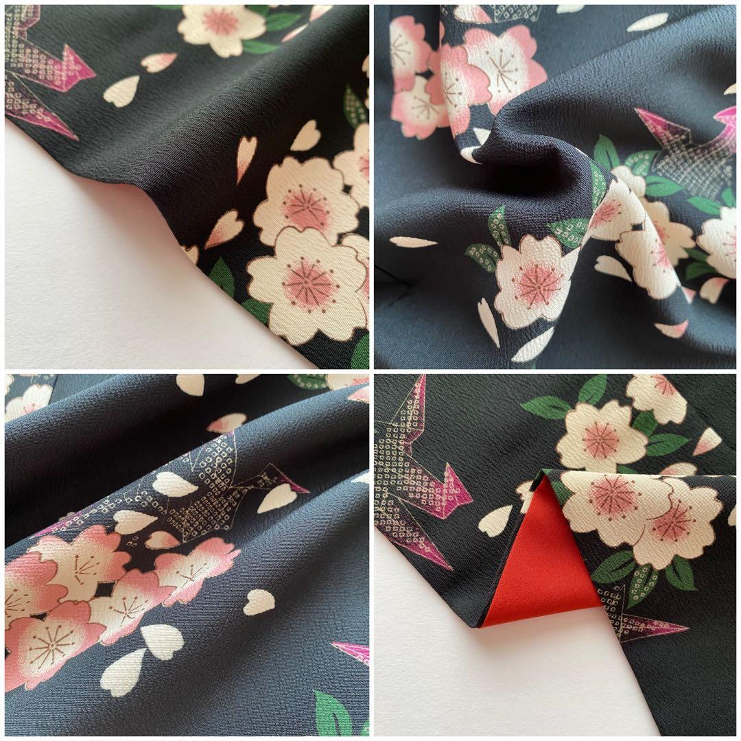 撫松庵　七五三　3歳女児　被布　三つ身着物10点セット　桜　折り鶴　黒地　753