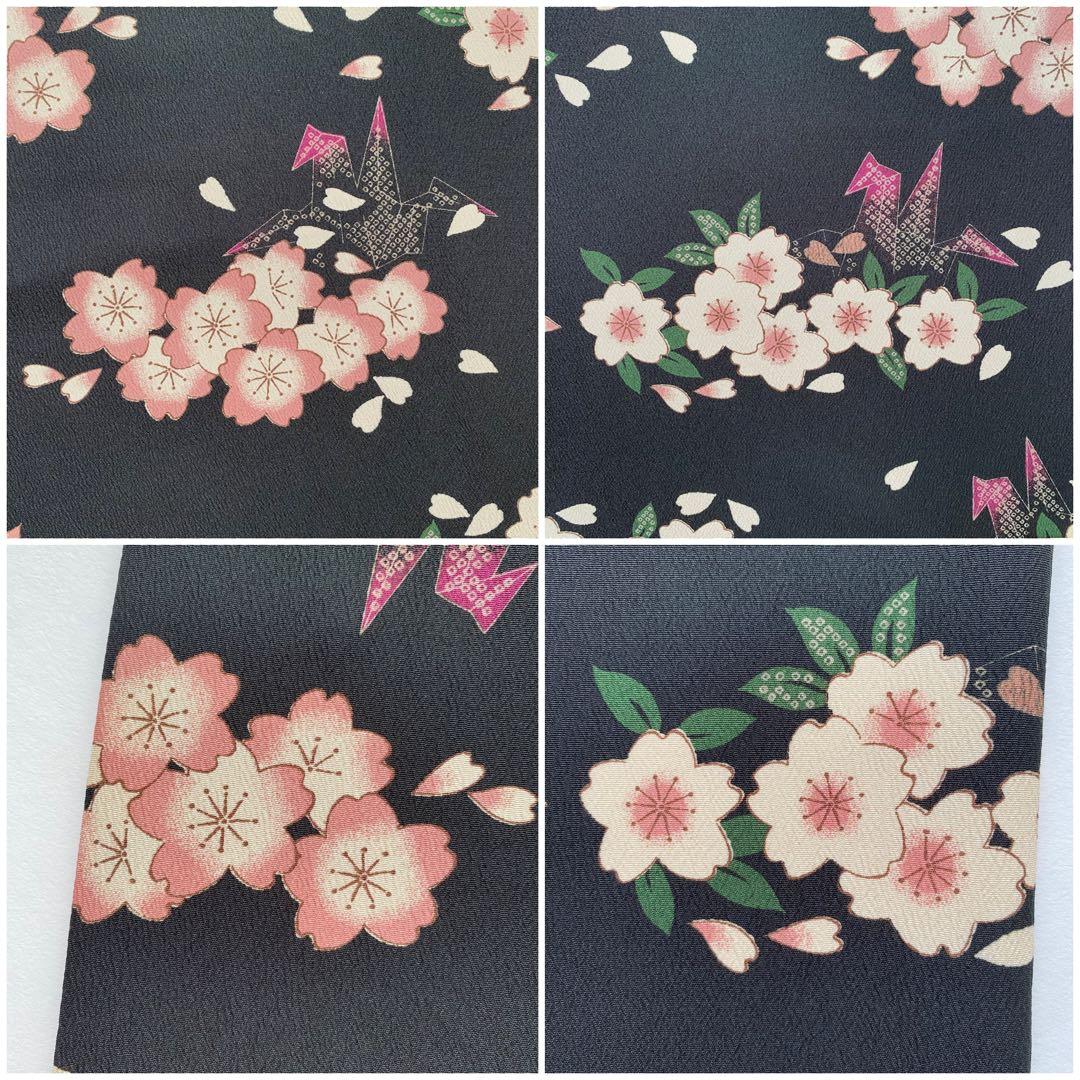 撫松庵　七五三　3歳女児　被布　三つ身着物10点セット　桜　折り鶴　黒地　753