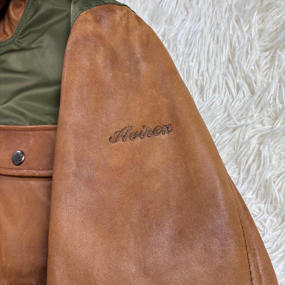 アビレックス レザー切替 フーディ MA-1 ジャケット XL 羊革 ミリタリー