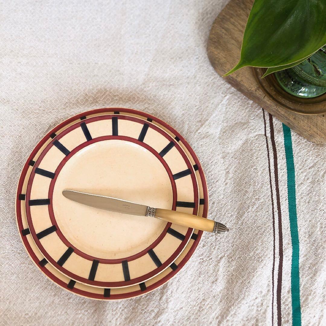 希少 クレイユモントローHBCM べアン バスク柄　ディナープレートB フランス