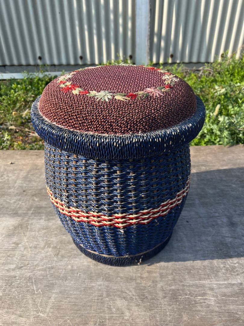 【O-148】籐 ラタン バスケット 蓋付き カゴ 収納 昭和レトロ