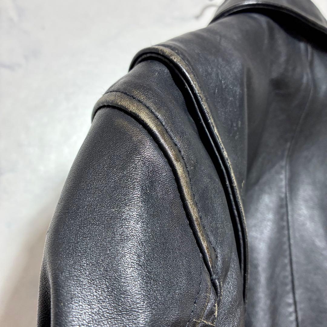 希少✨VINTAGE 馬革 ホースハイド シングルライダース チェック 黒 S