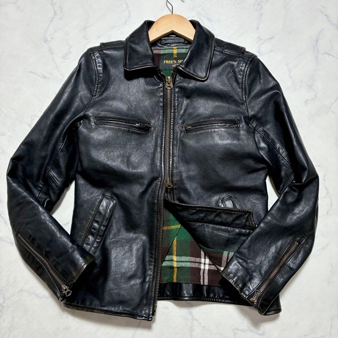 希少✨VINTAGE 馬革 ホースハイド シングルライダース チェック 黒 S