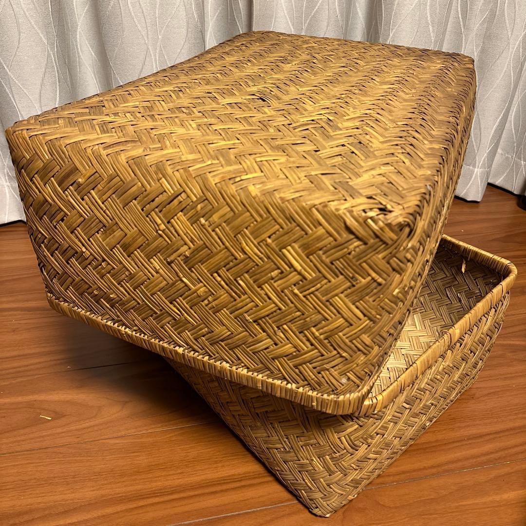 竹籠　竹行李　古道具　アンティーク　竹籠　収納　カゴ　昭和レトロ　長方形