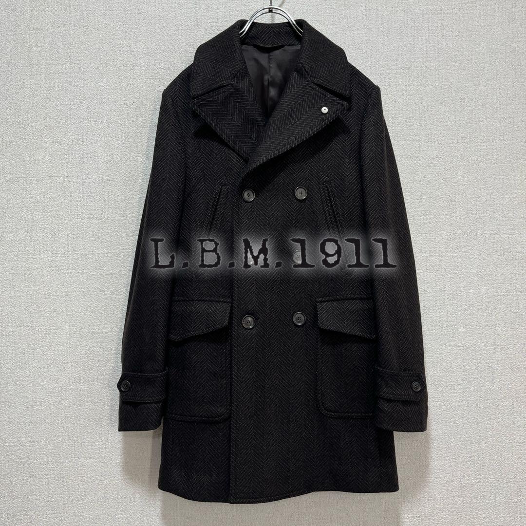 【未使用級】L.B.M.1911 ヘリンボーン柄 ポロコート ブラウン