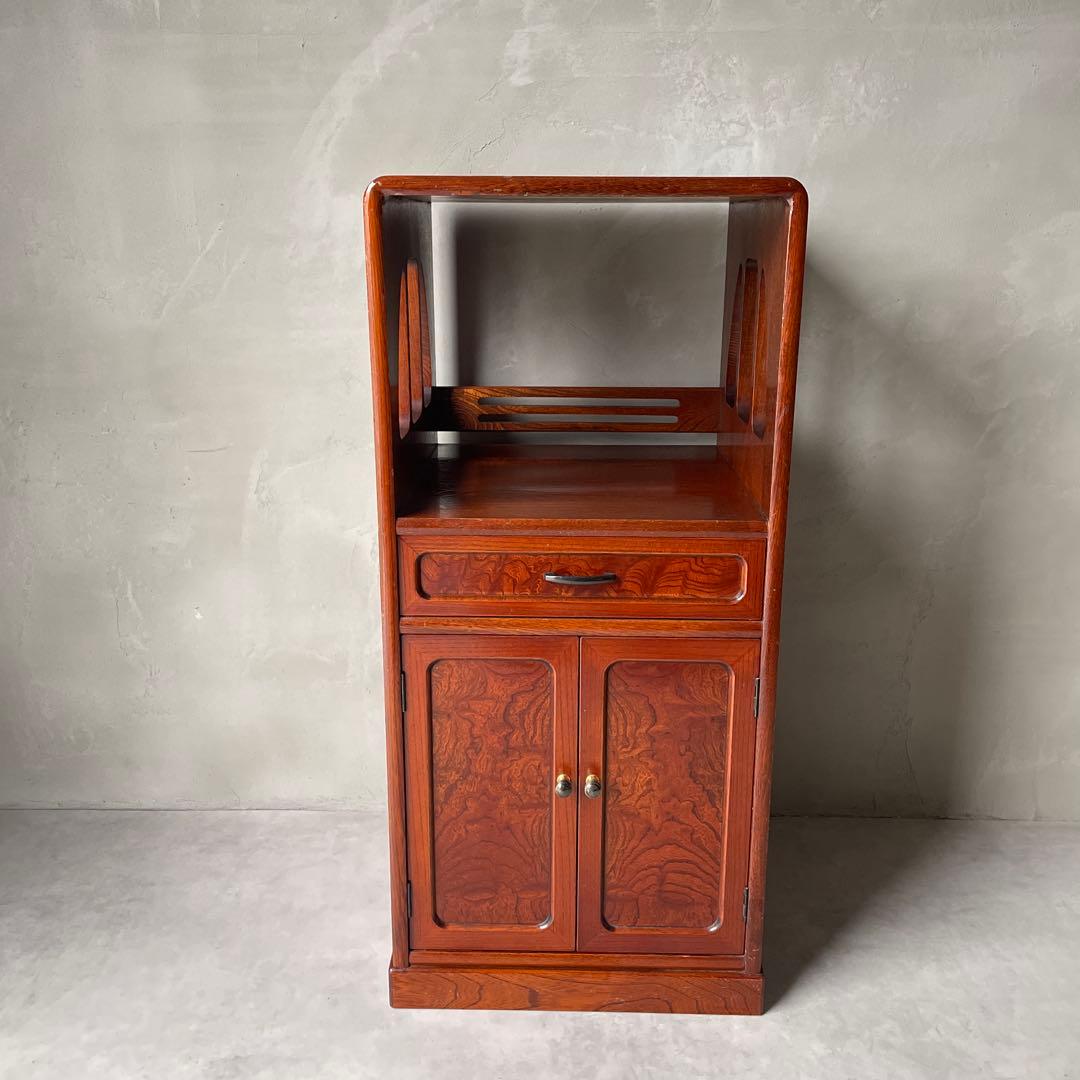 木製　欅　電話台　キャビネット　抽斗　観音開き　収納　和風　組手