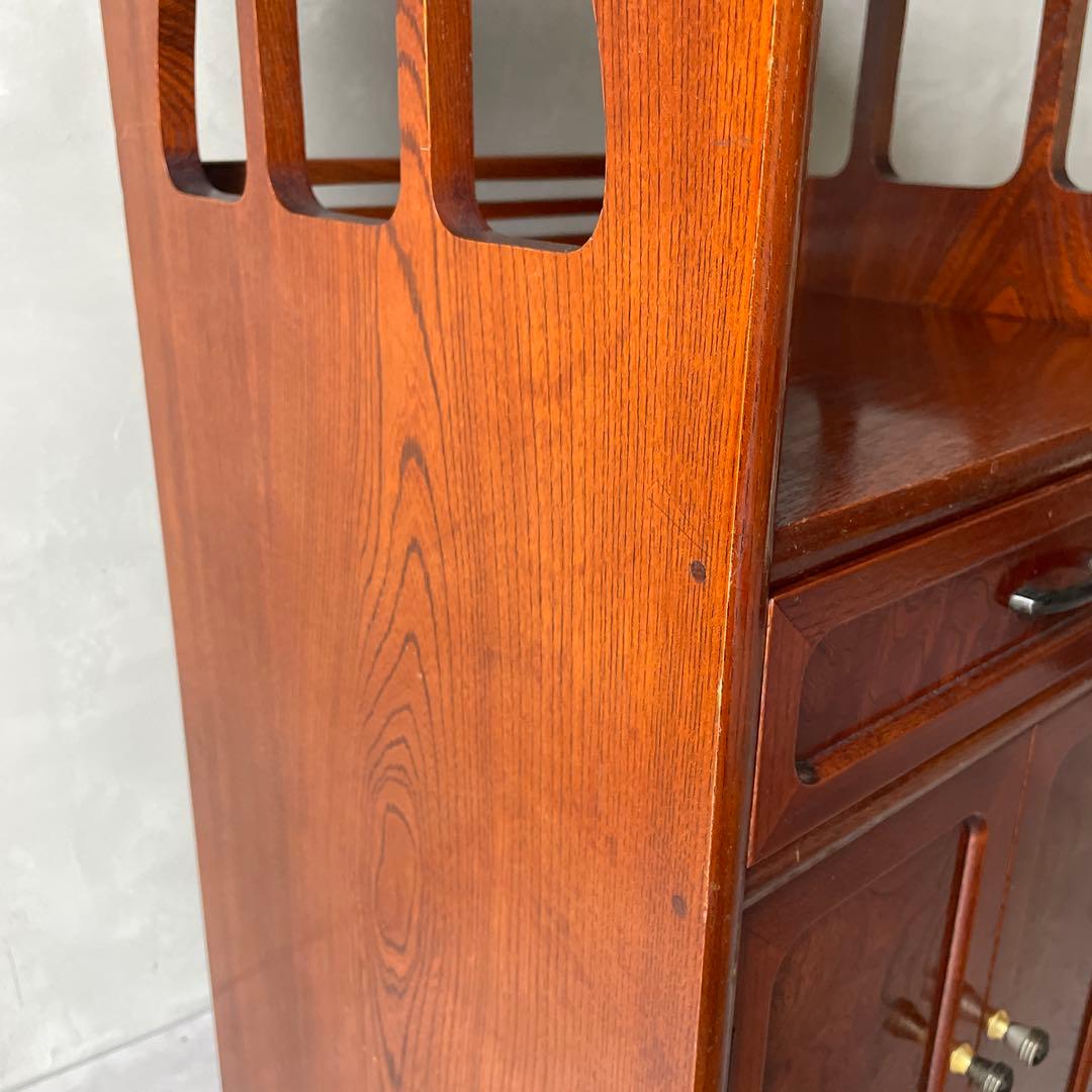 木製　欅　電話台　キャビネット　抽斗　観音開き　収納　和風　組手