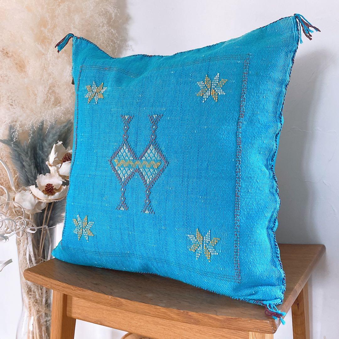 モロッコ製 カクタスシルク サブラ クッションカバー 約45×45〜47cm