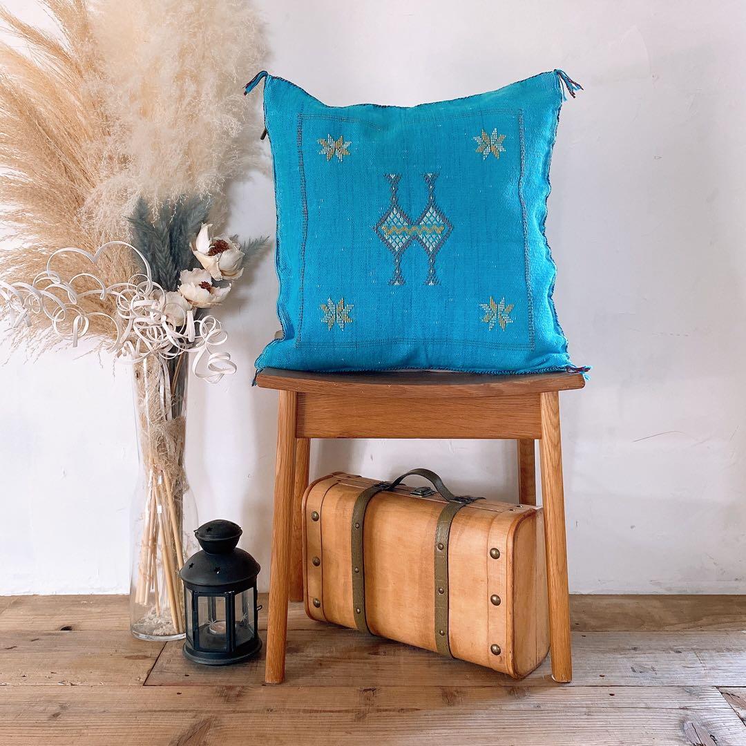 モロッコ製 カクタスシルク サブラ クッションカバー 約45×45〜47cm