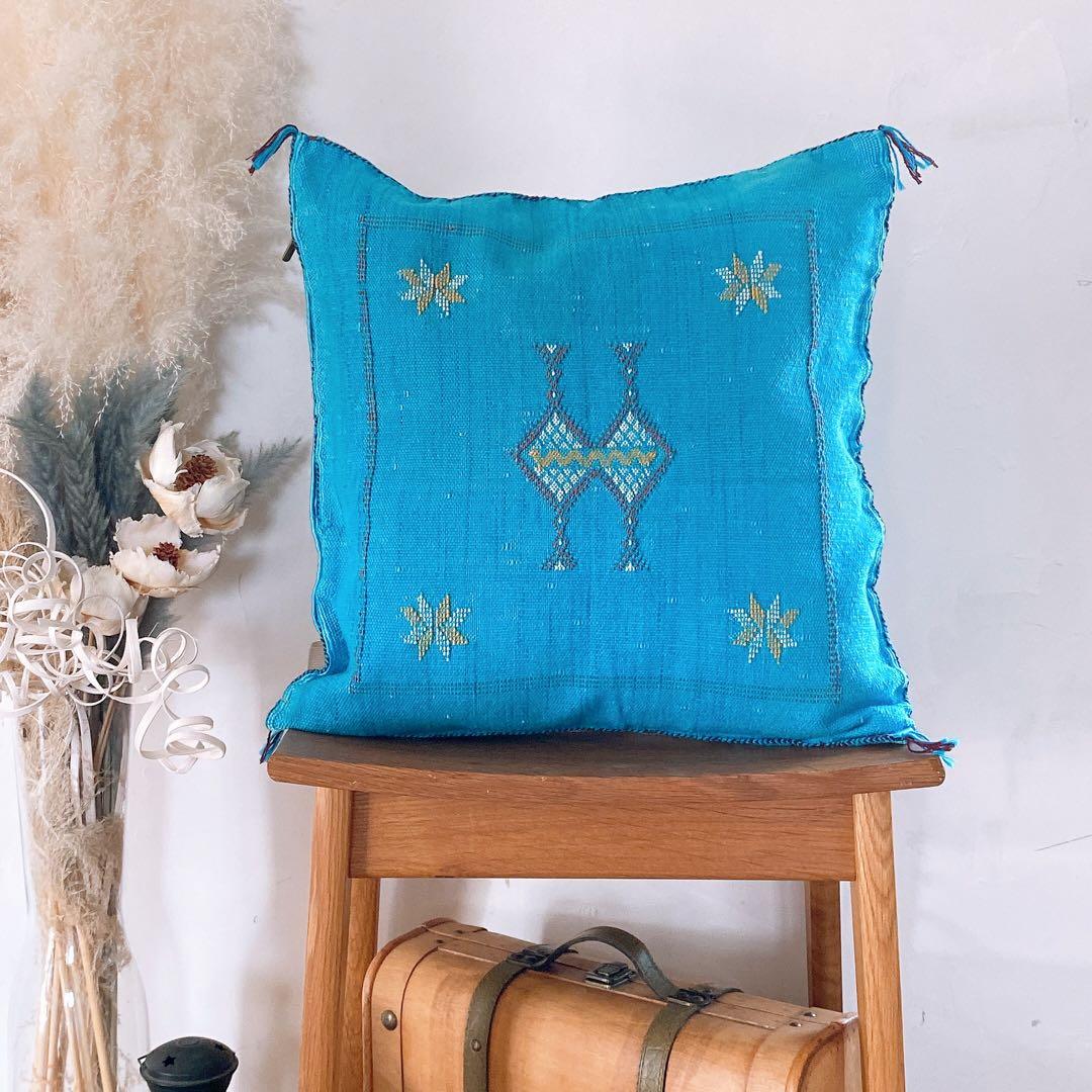 モロッコ製 カクタスシルク サブラ クッションカバー 約45×45〜47cm