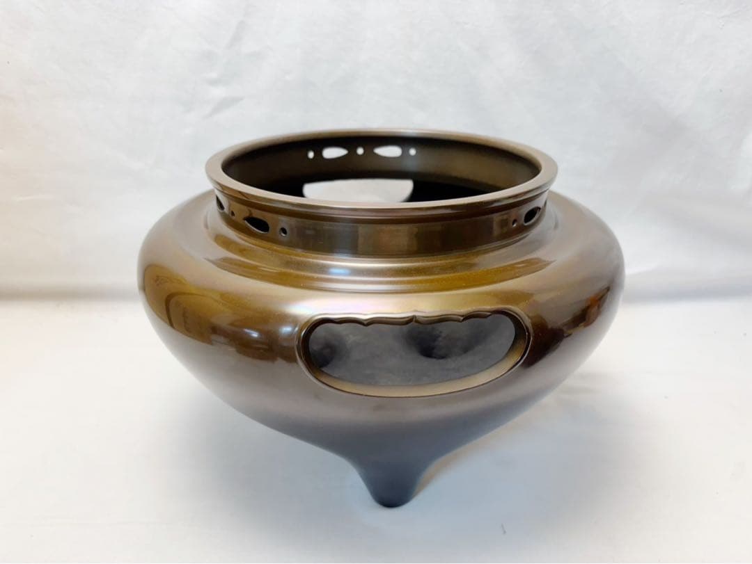 未使用 茶道具 風炉師麻生雄芳 釜師菊地政光合作 唐銅朝鮮風炉 野々田電熱器共箱