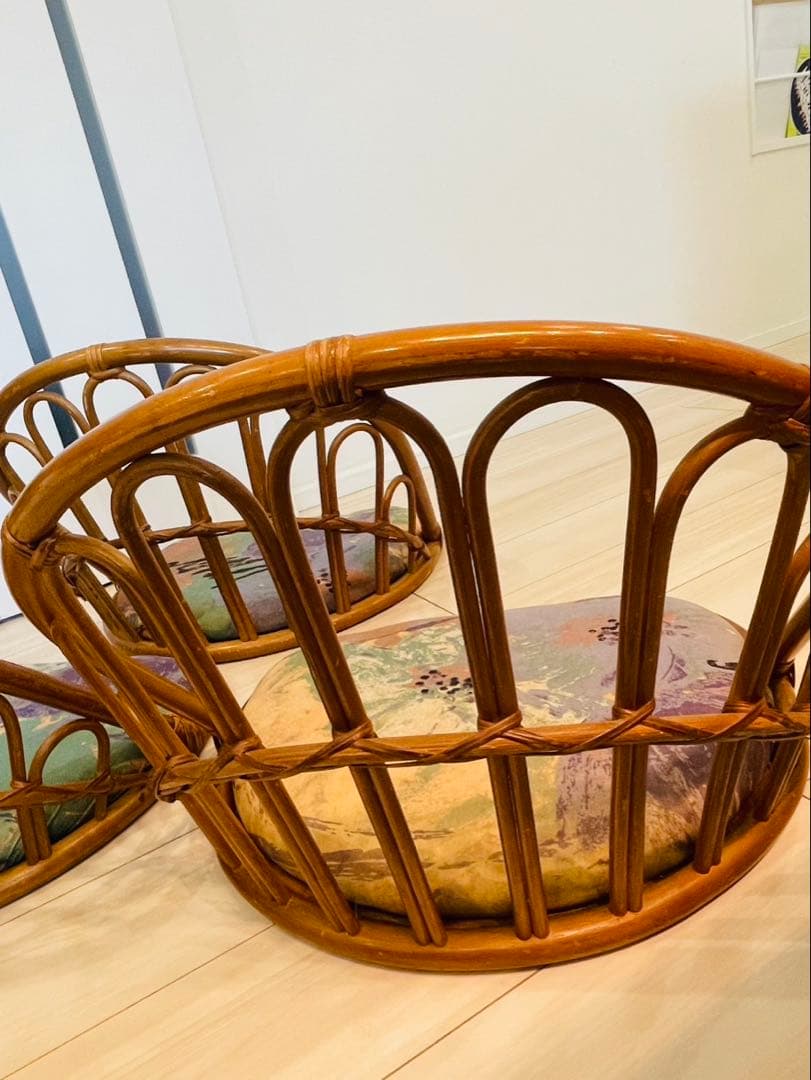 【3点セット】籐　座椅子　昭和　レトロ　和　アンティーク　ラタン