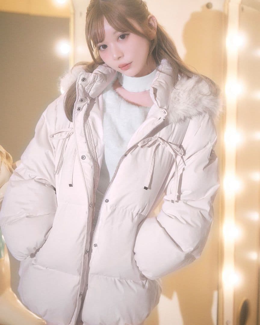 ミシェルマカロン　ファーフードリボンダウンコート　ピンク　XS　残り1