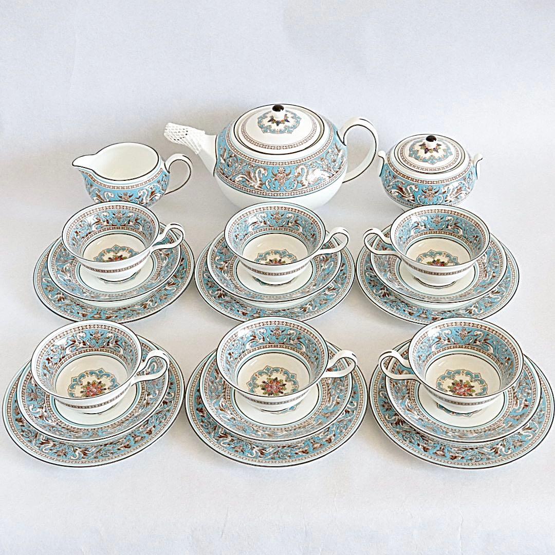 【美品】ウェッジウッド フロレンティーン ターコイズ トリオ ティーポットセット