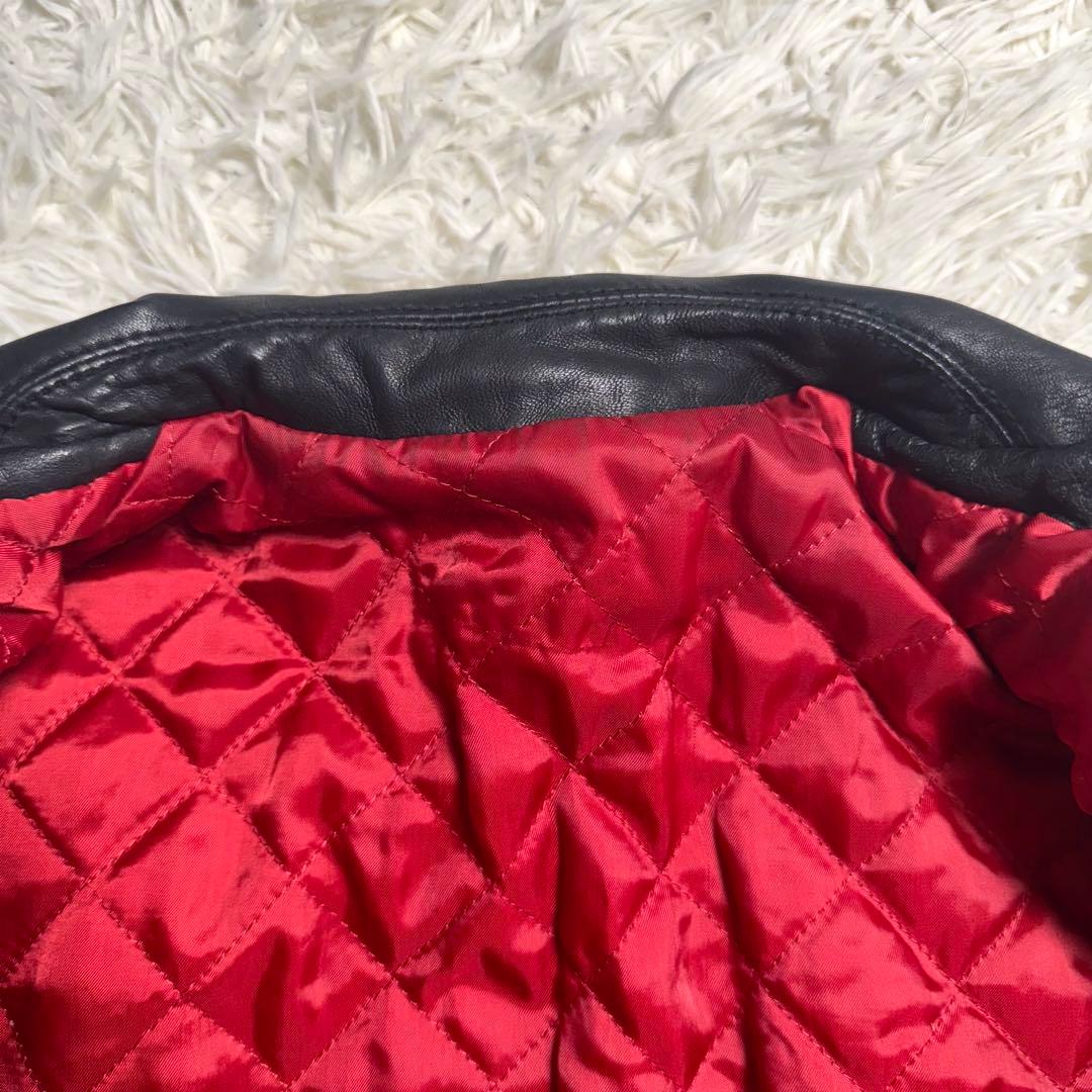 羊革 ダブルライダース 黒×赤 キルティング　y2k ロックテイスト　レディース