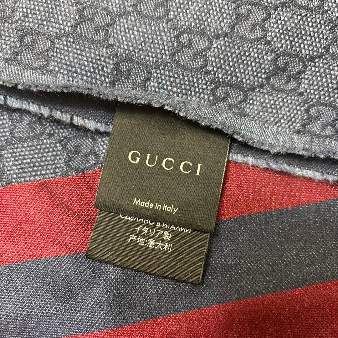 人気✨GUCCI グッチ GG柄 ネイビー レッド ストライプ マフラー