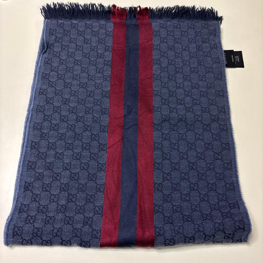 人気✨GUCCI グッチ GG柄 ネイビー レッド ストライプ マフラー