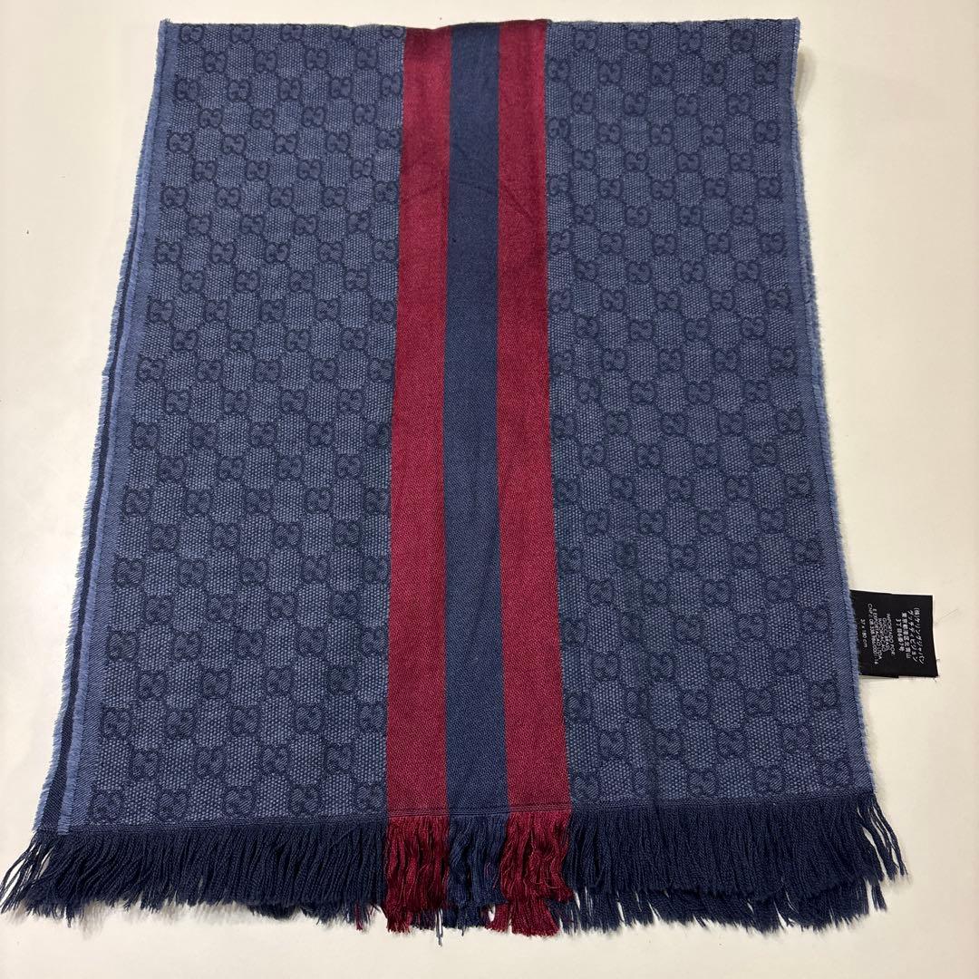 人気✨GUCCI グッチ GG柄 ネイビー レッド ストライプ マフラー