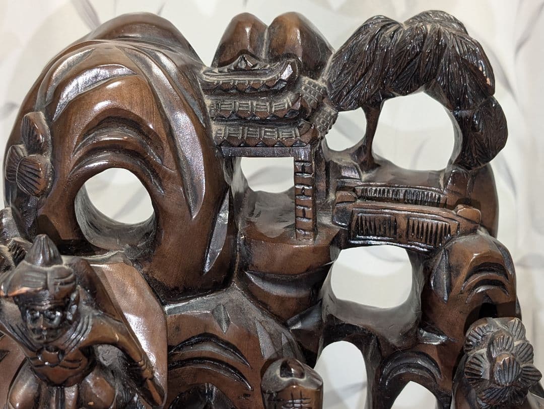 古美術　アート　木彫り　 　彫刻　『西遊記』　木台付