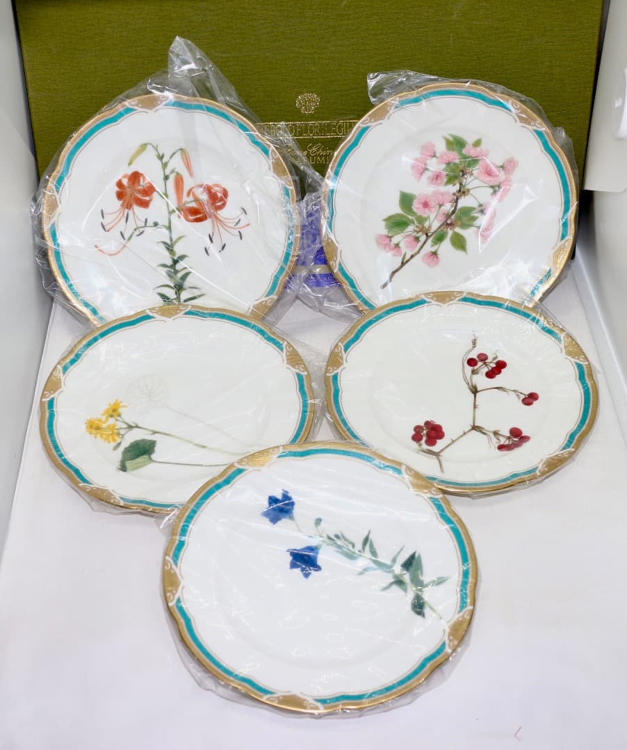 未使用 ナルミ シーボルト フロリレギウム アソート皿 金彩 5枚 元箱有有り